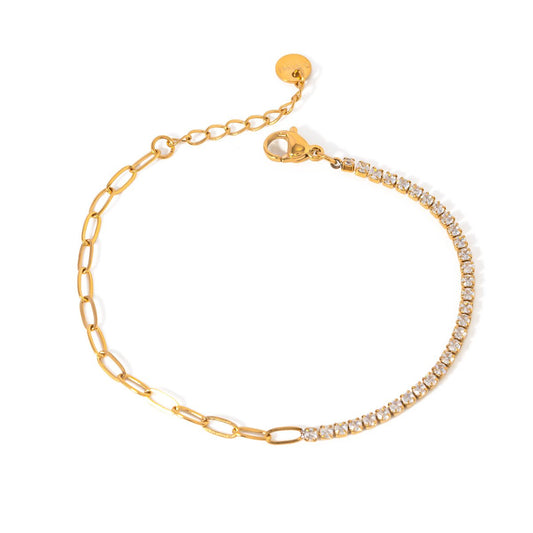 Chain & Sparkle Armband – 18K Gold Look mit funkelndem Tennisdesign - PULXERA