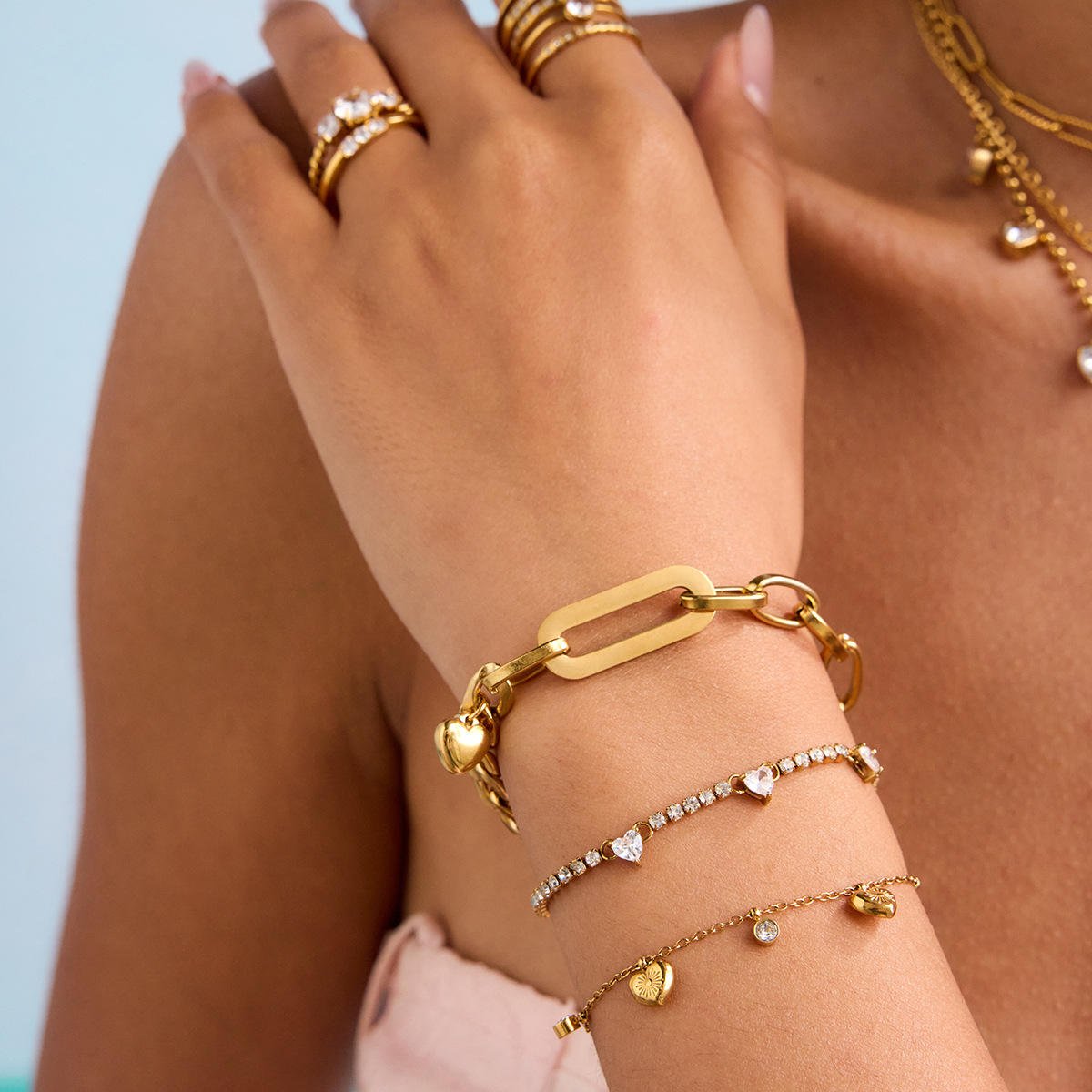 Chunky Heart Chain Armband im 18K Gold Look - PULXERA