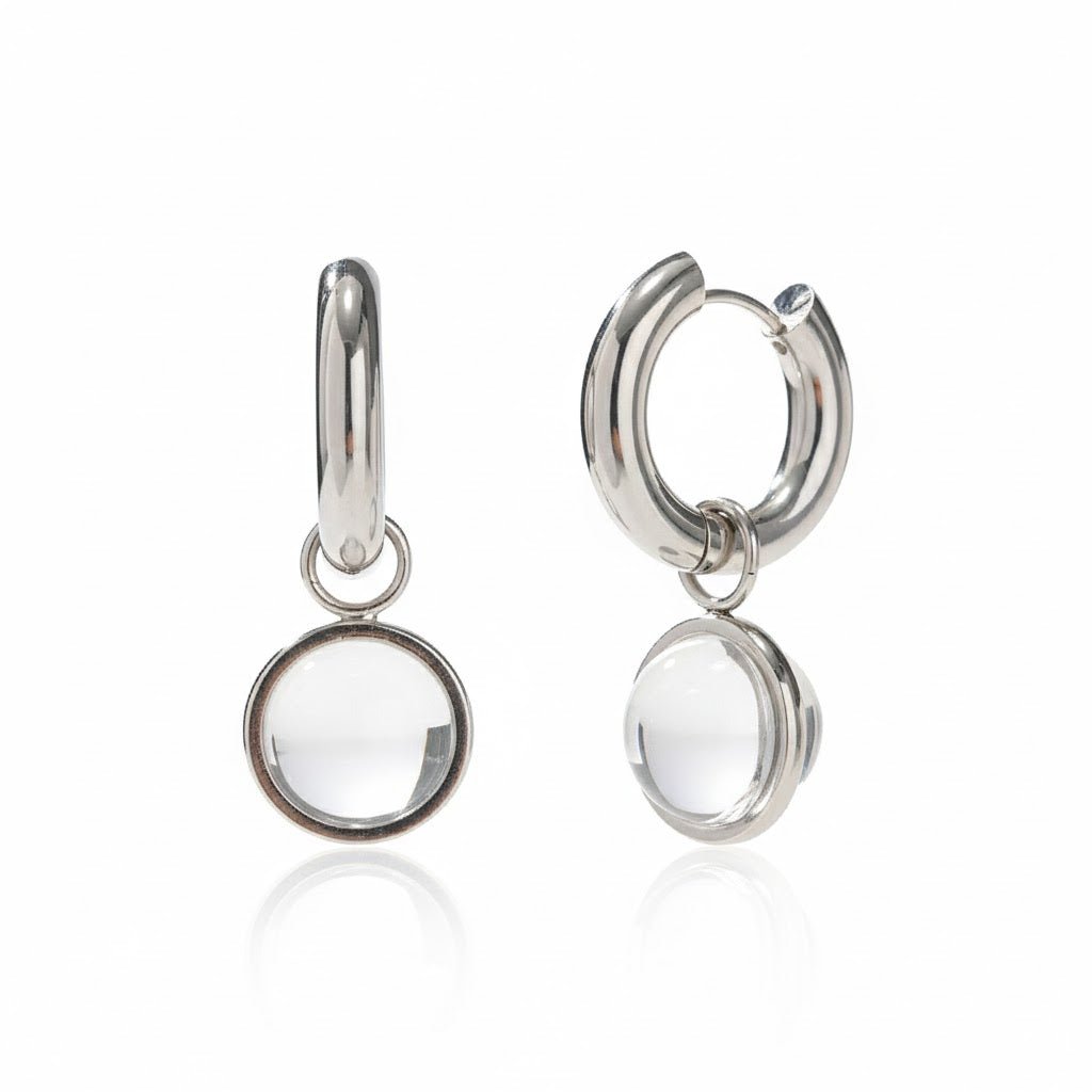 Clear Vision Hoops – Silber Creolen mit Klarglas - Anhänger - PULXERA