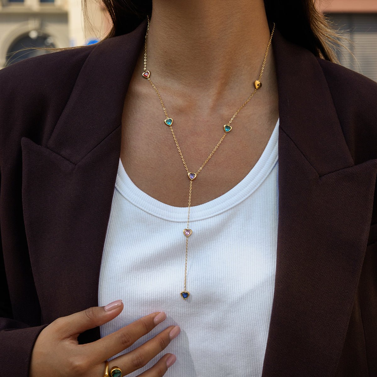 Colorful Hearts Drop Necklace – Multicolor Edition - PULXERA