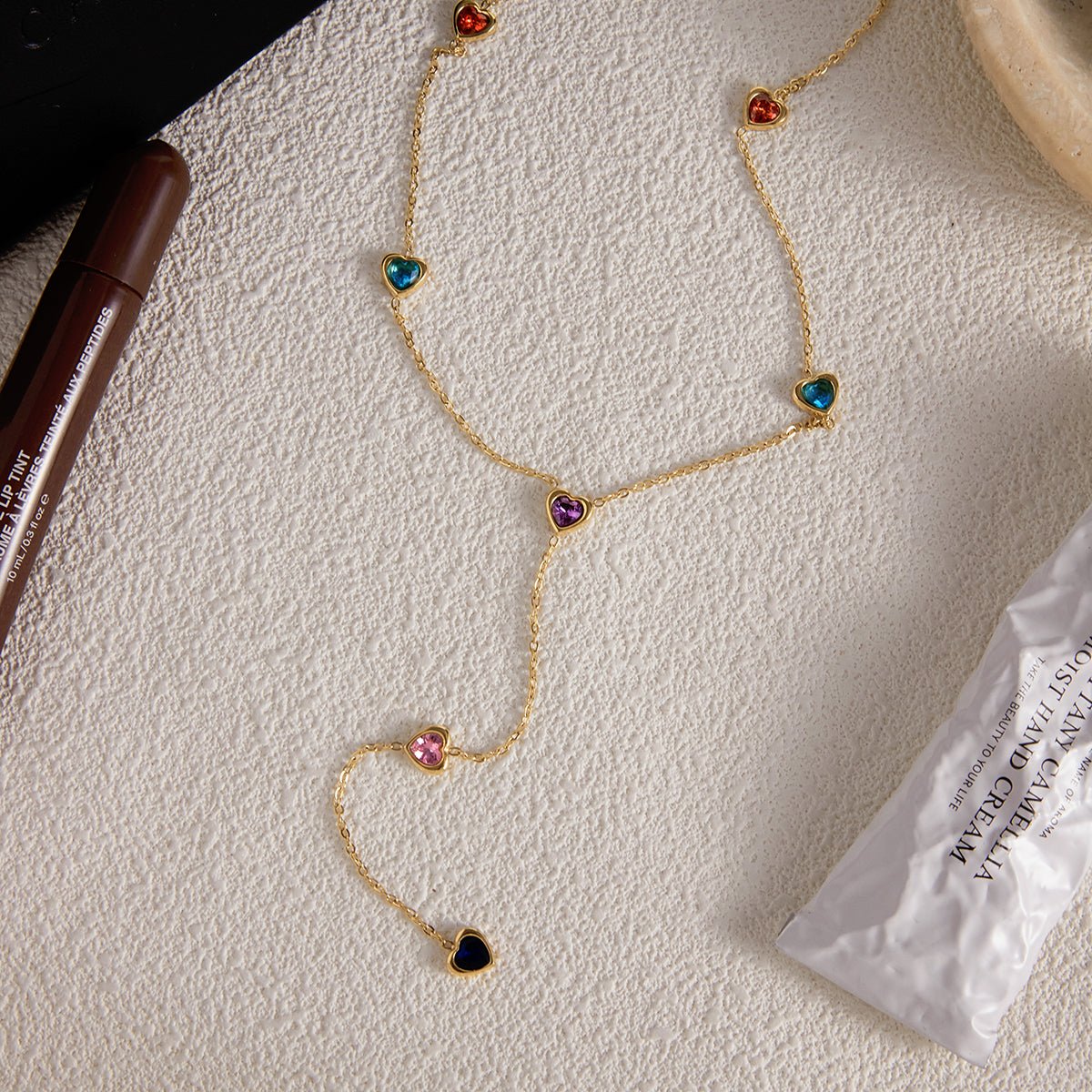 Colorful Hearts Drop Necklace – Multicolor Edition - PULXERA