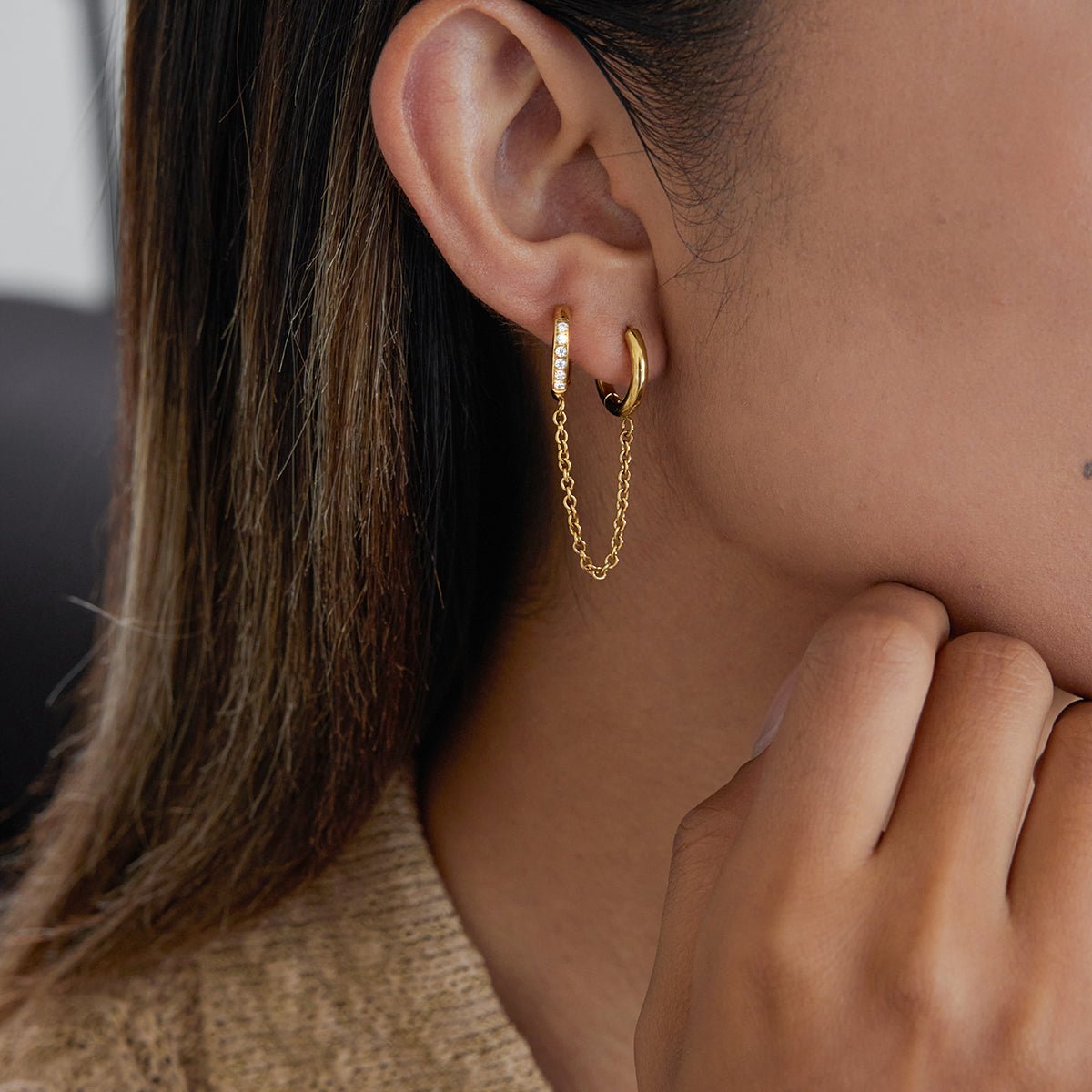 Creolen Chain Ohrring im 18K Gold look - PULXERA