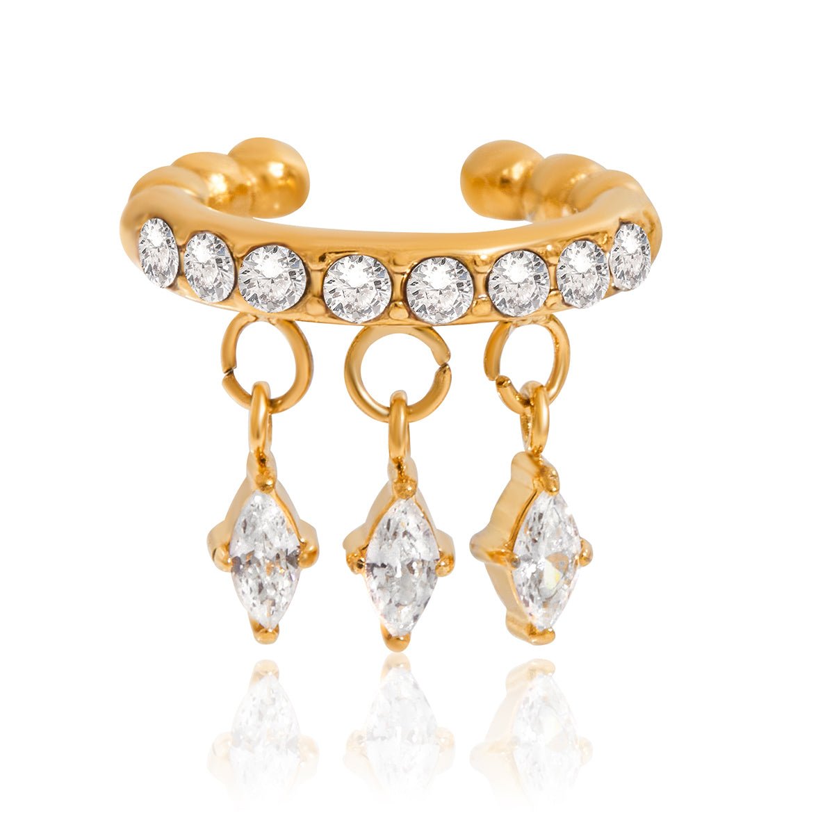 Crystal Drop Ear Cuff – Vergoldeter Earcuff mit funkelnden Anhängern - PULXERA