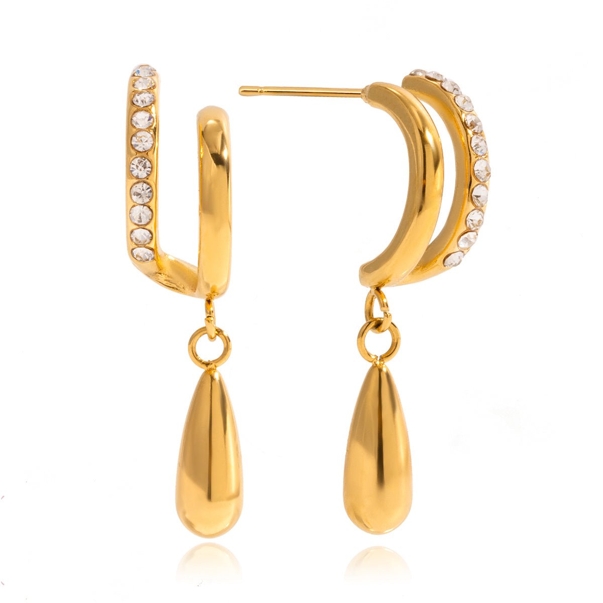 Crystal Drop Hoops – Goldene Creolen mit funkelndem Anhänger - PULXERA
