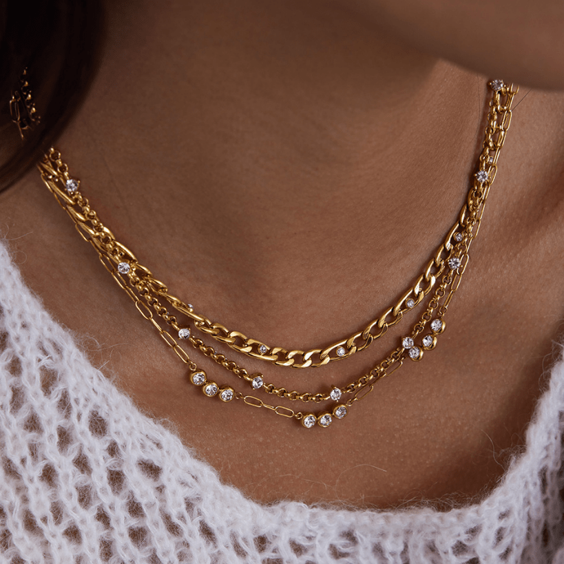 Crystal Link Shine Necklace – Elegante Gliederkette mit funkelnden Zirkonia - Steinen - PULXERA