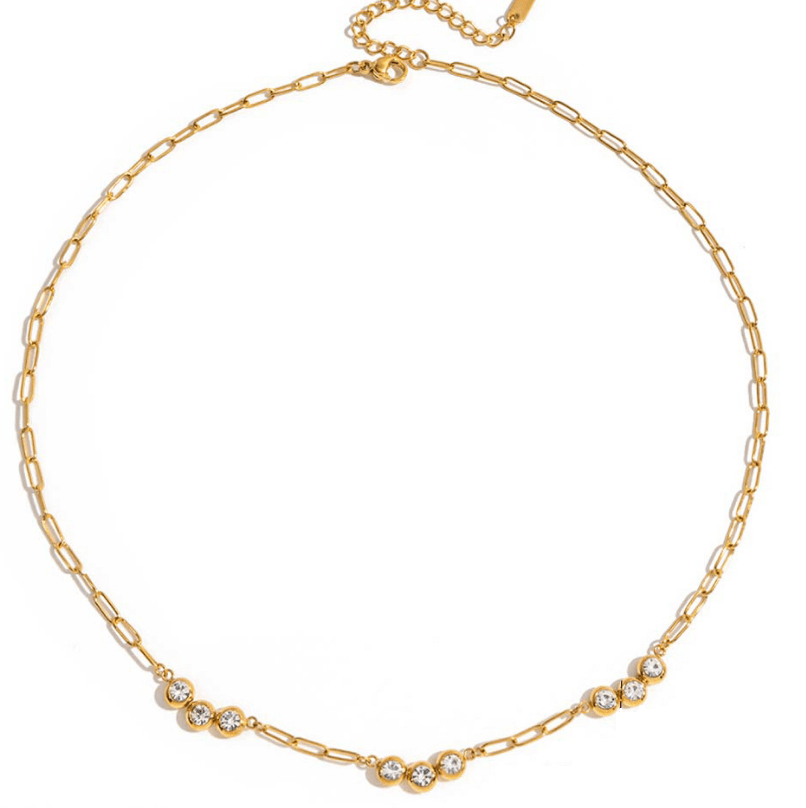 Crystal Link Shine Necklace – Elegante Gliederkette mit funkelnden Zirkonia - Steinen - PULXERA