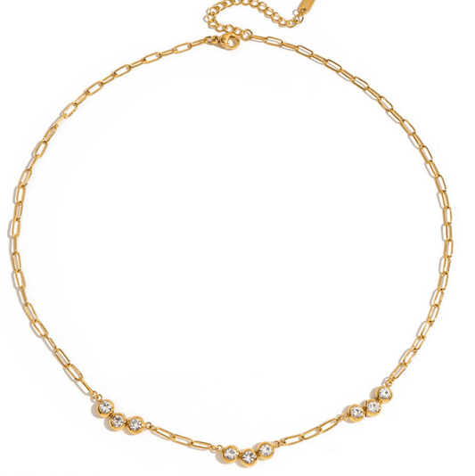 Crystal Link Shine Necklace – Elegante Gliederkette mit funkelnden Zirkonia - Steinen - PULXERA