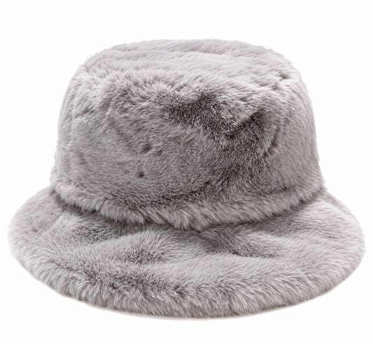 Fluffy Winter Bucket Hat – Grau