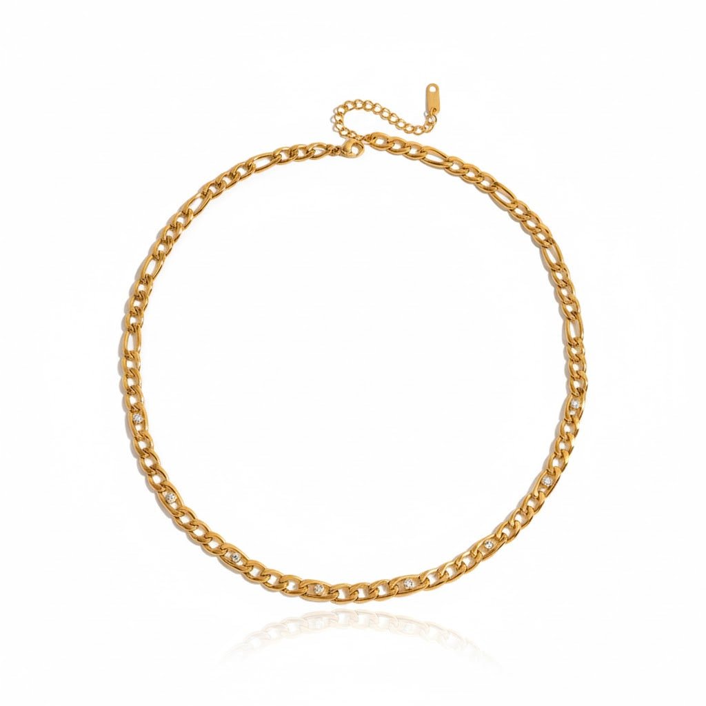 Diamond Link Chain – Vergoldete Panzerkette mit funkelnden Zirkonia - Details - PULXERA