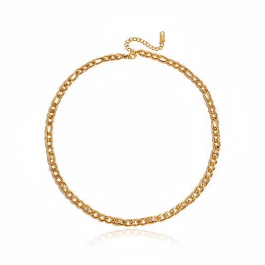 Diamond Link Chain – Vergoldete Panzerkette mit funkelnden Zirkonia - Details - PULXERA