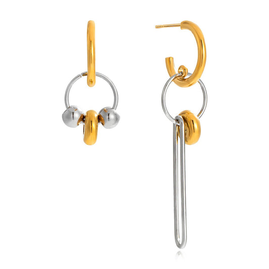 Dual Orbit Hoops – Bicolor Design - Ohrringe mit modernen Rings & Bead - Details - PULXERA