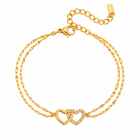 Double Heart Armband – 18K Vergoldung
