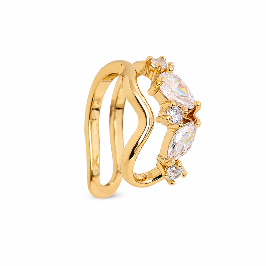 Earcuff - Crystal Wave Ring Gold