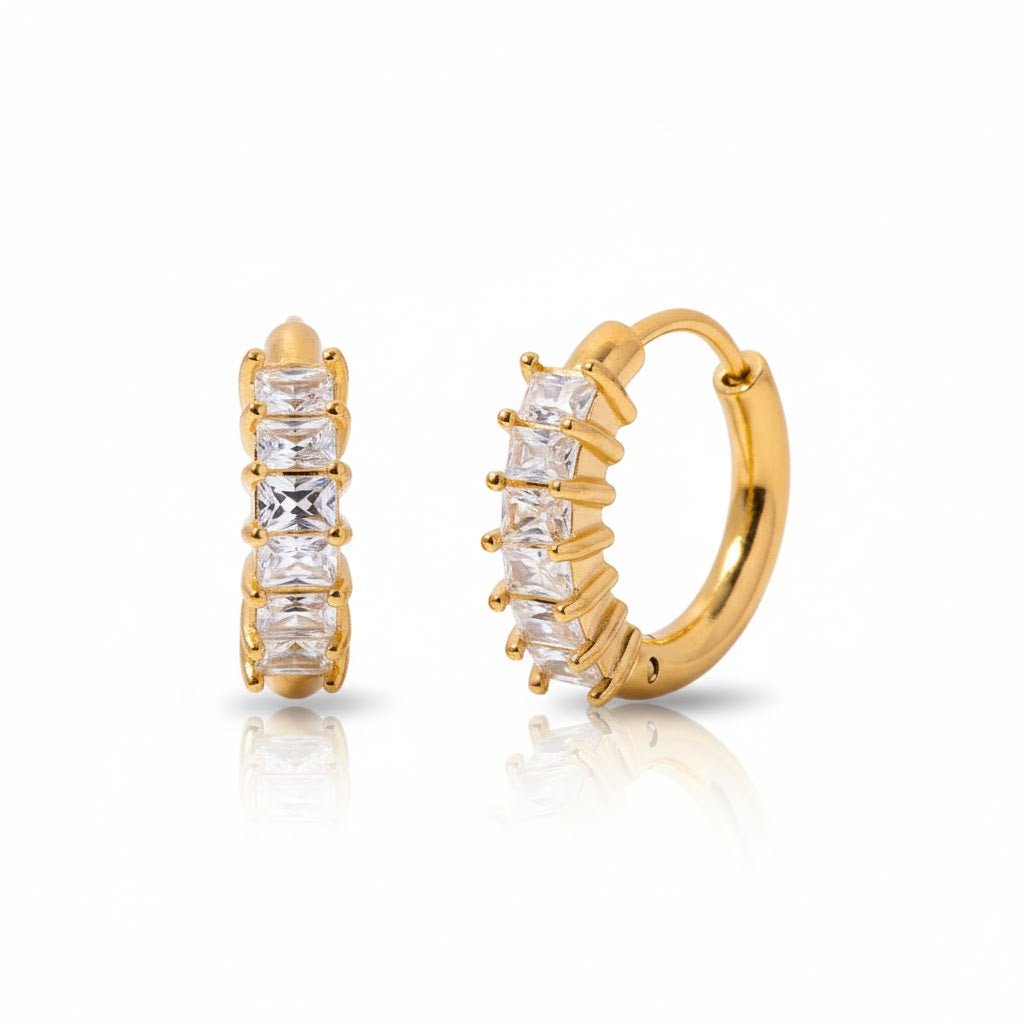 Elegant Crystal Row Hoops – Goldene Creolen mit funkelnden Zirkonia - PULXERA