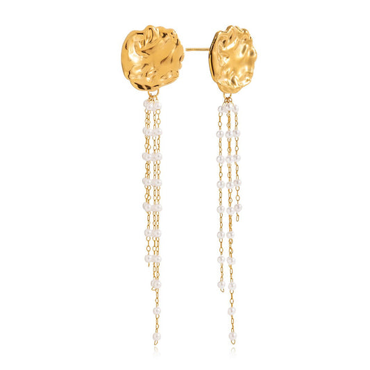 Elegante Gold - Ohrringe mit Perlenkaskaden – Luxuriös & Zeitlos - PULXERA