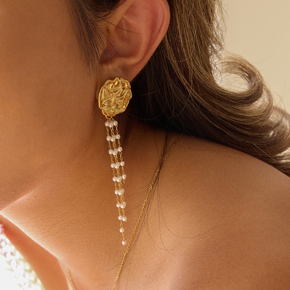 Elegante Gold - Ohrringe mit Perlenkaskaden – Luxuriös & Zeitlos - PULXERA