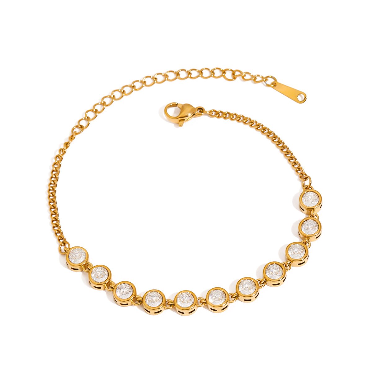 Elegantes Goldarmband mit Rundstein - Details – Zeitlos & Funkelnd - PULXERA