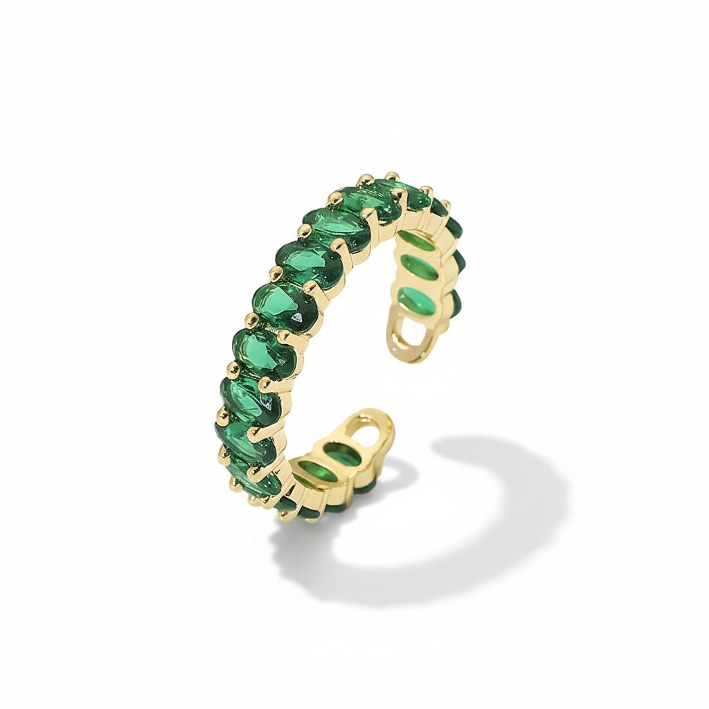 Emerald Crystal Band Ring – Vergoldeter Ring mit tiefgrünen Premium - Steinen - PULXERA