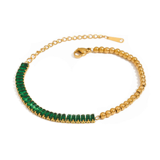 Emerald Glow Armband – Gold Look mit grünen Kristallen - PULXERA