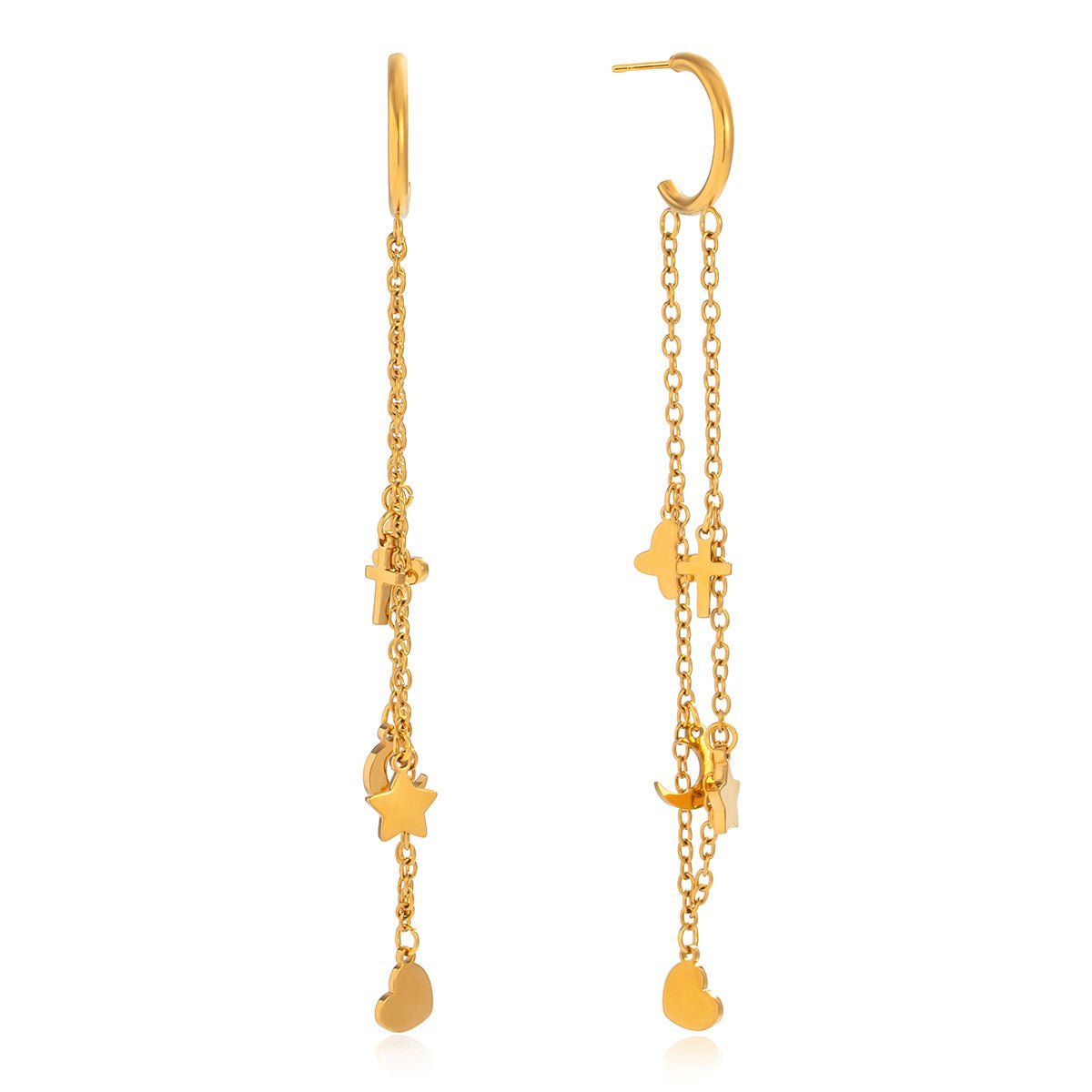 Golden Charm Drops – Lange Ohrringe mit Mini - Symbolen - PULXERA