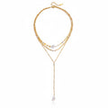Golden Elegance Pearl Layer Necklace – Mehrlagige Goldkette mit Perlen & Y - Anhänger - PULXERA