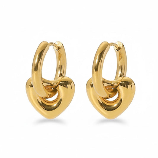 Golden Heart Hoop Earrings – Vergoldete Creolen mit Herzanhänger - PULXERA
