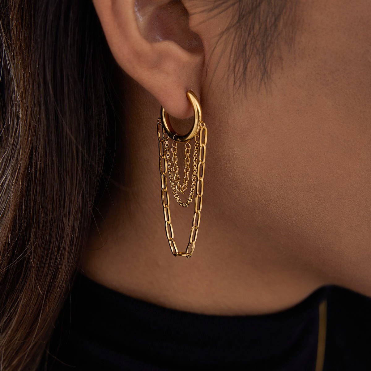 Golden Layer Chains – Vergoldete Ohrringe mit mehrreihigen Ketten - PULXERA