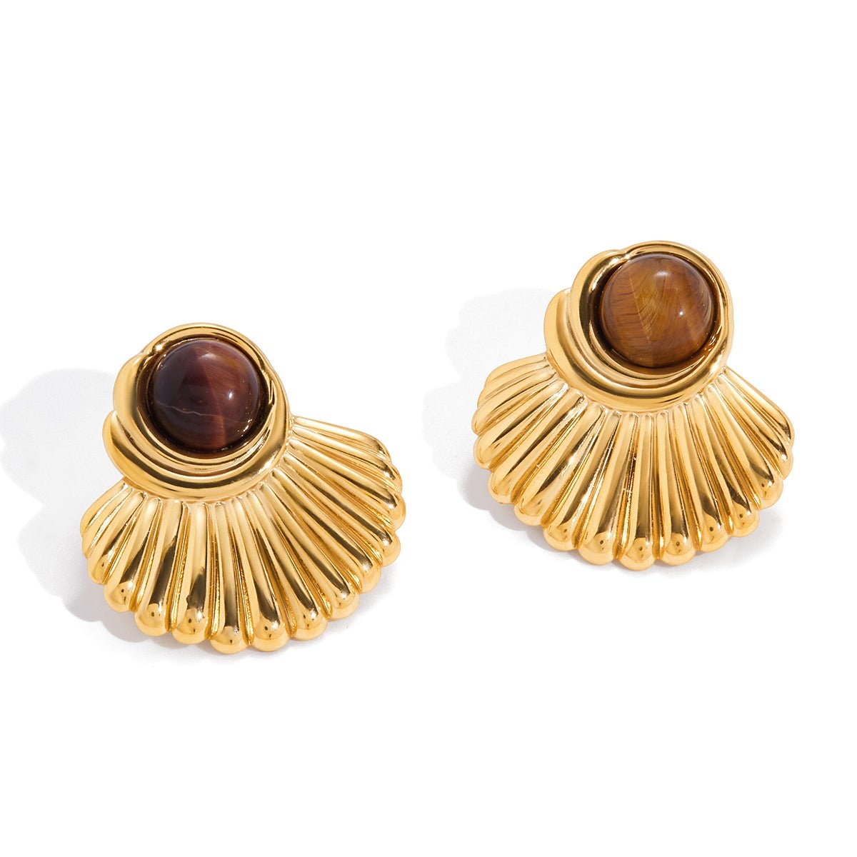 Golden Shell Elegance – Goldene Muschel - Ohrringe mit Tigerauge - Effekt - PULXERA