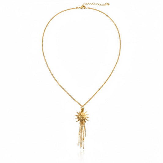 Golden Sunburst Necklace – Goldene Sonnen - Kette mit funkelndem Tassel - Anhänger - PULXERA