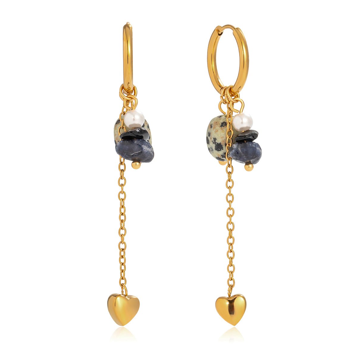 Goldene Herz - Kettenohrringe mit Natursteinen & Perle – Boho Romance - PULXERA