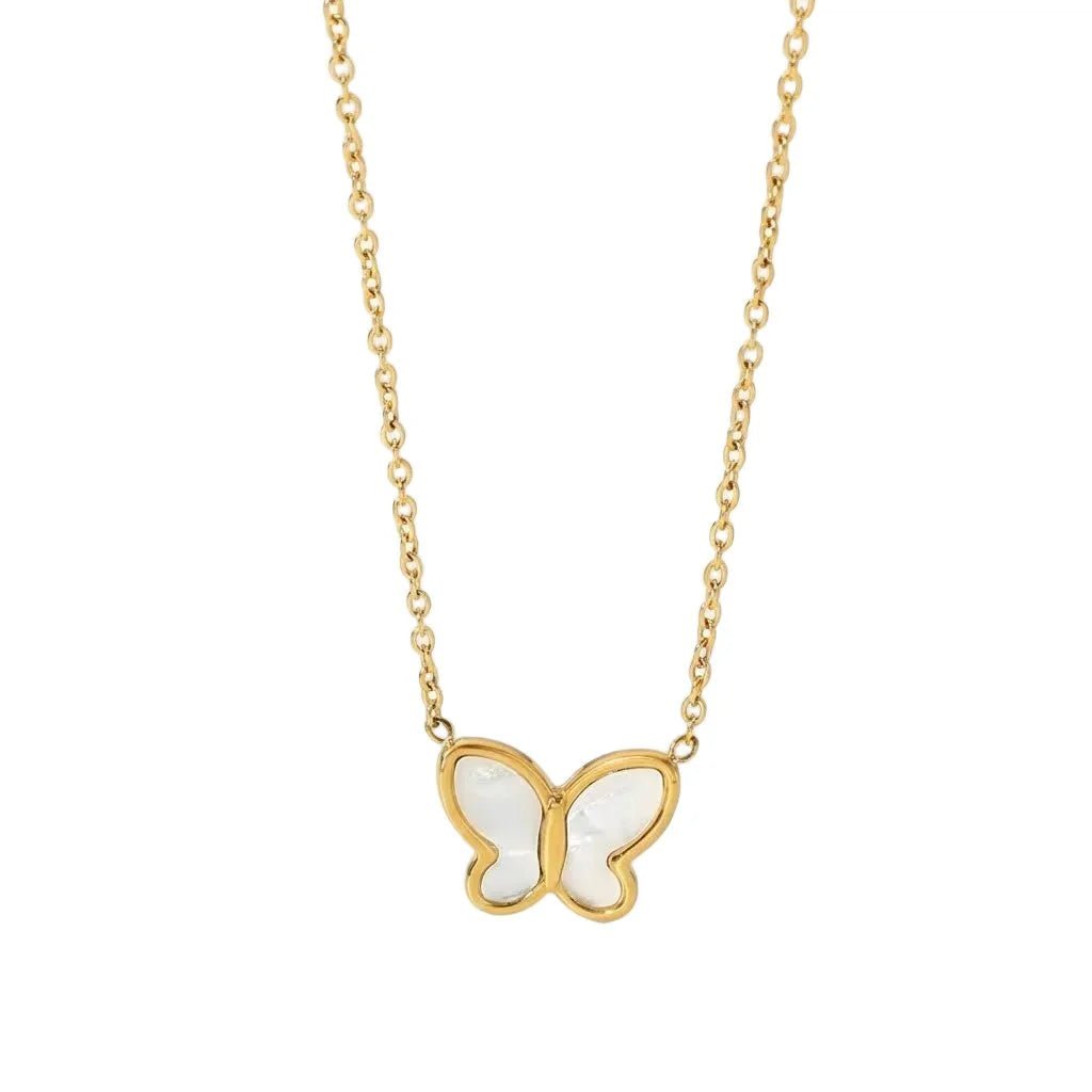Goldene Schmetterlingskette – Zarter Butterfly Anhänger aus Perlmutt - PULXERA