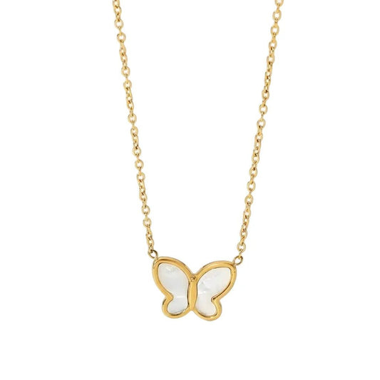 Goldene Schmetterlingskette – Zarter Butterfly Anhänger aus Perlmutt - PULXERA