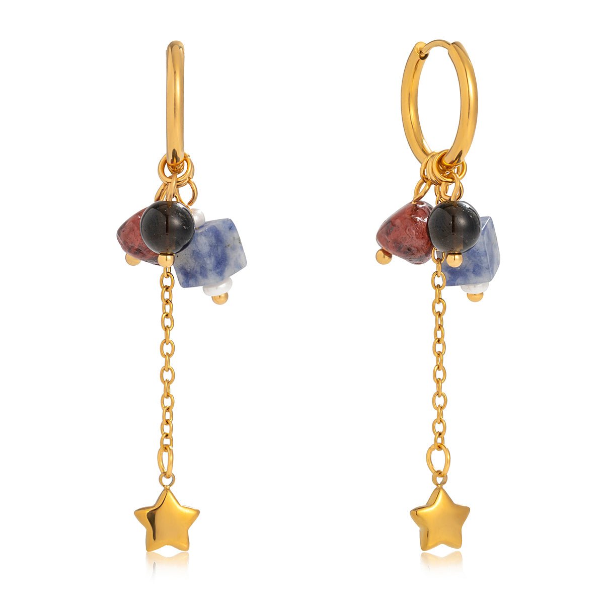 Goldene Stern - Kettenohrringe mit Natursteinen – Cosmic Boho Vibes - PULXERA