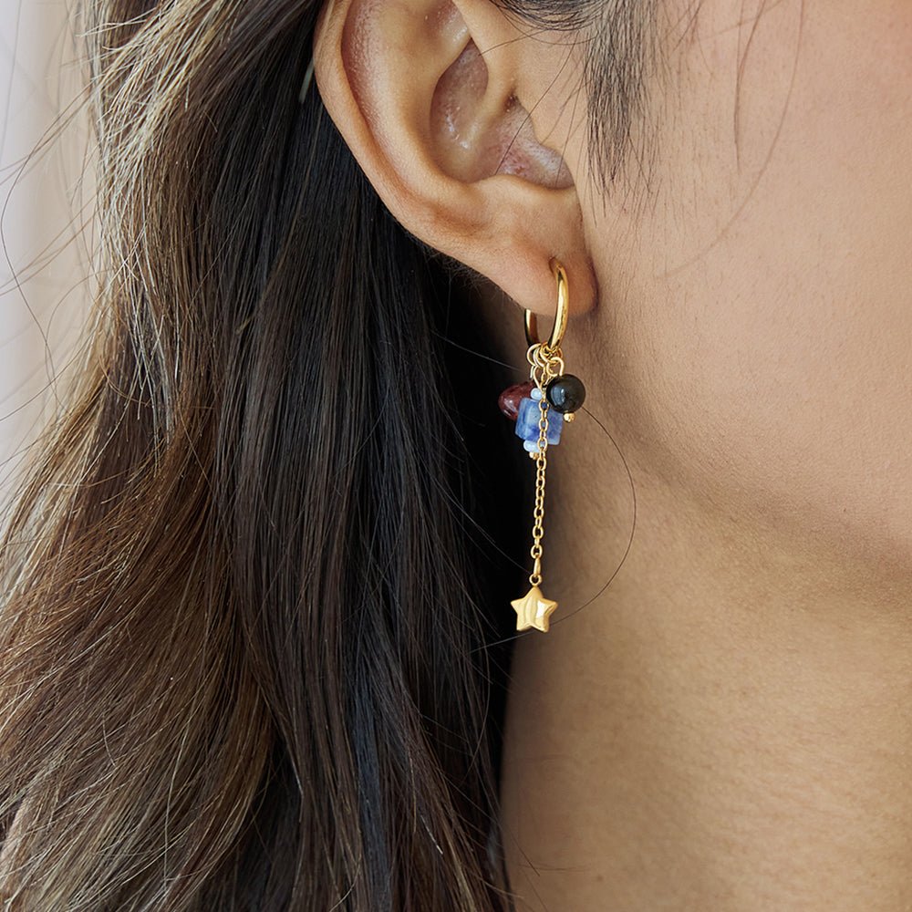 Goldene Stern - Kettenohrringe mit Natursteinen – Cosmic Boho Vibes - PULXERA