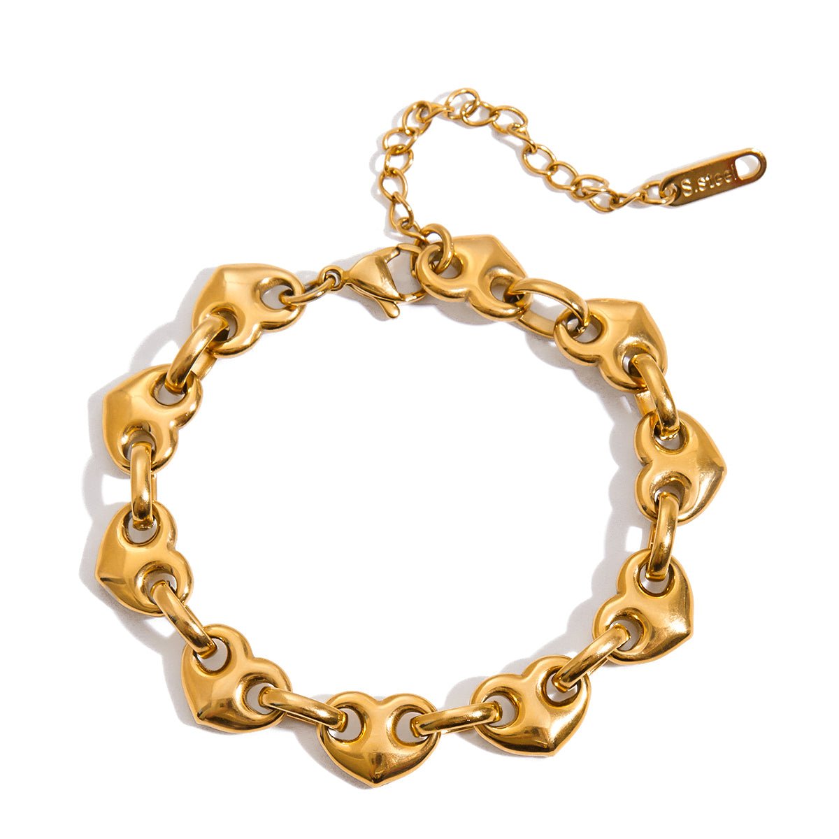 Goldenes Herz - Gliederarmband – Elegantes Statement - Design aus Edelstahl - PULXERA