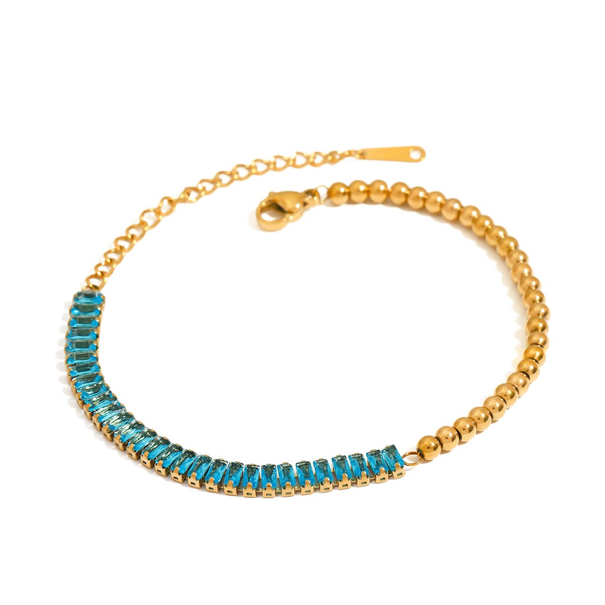 Goldenes Kugelarmband mit türkisblauen Akzenten – Elegant & Modern - PULXERA