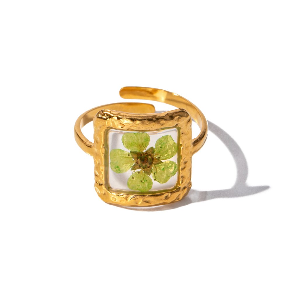 Green Blossom Ring im 18K Gold look - PULXERA