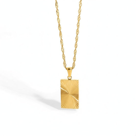 Halskette „Spektral Shine“ – Rechteckiger Anhänger mit Strahlendesign – Gold - PULXERA