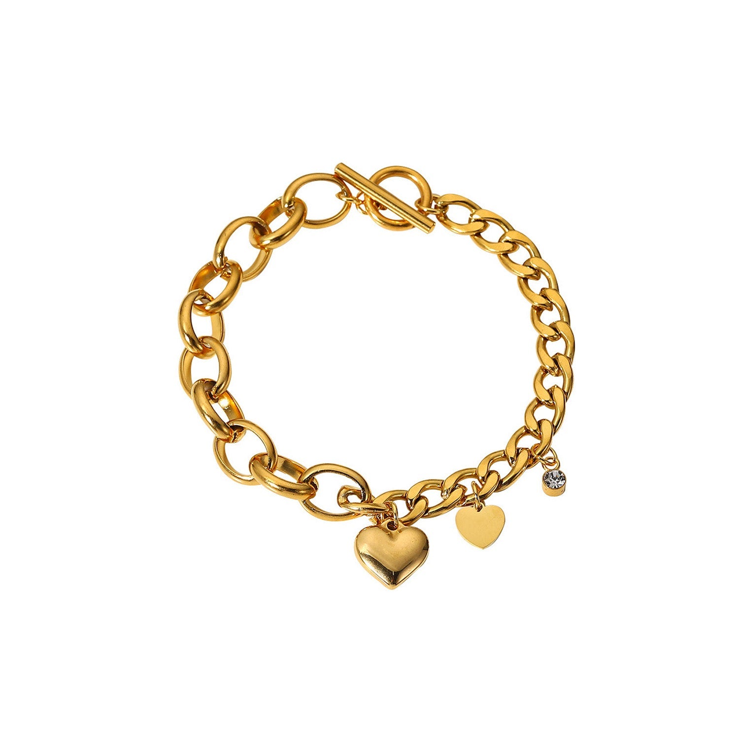 Heart Chain Armband 18K Goldlook Edelstahl Gliederarmband mit Herzanhänger wasserfest – PULXERA
