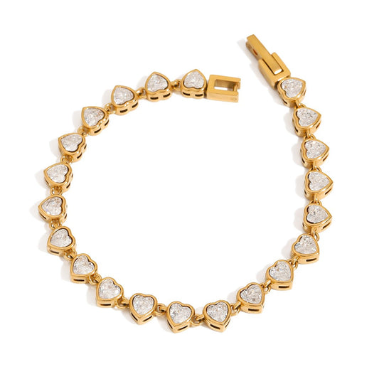 Herzchen Tennisarmband – Elegantes 18K Gold Look Bracelet - PULXERA