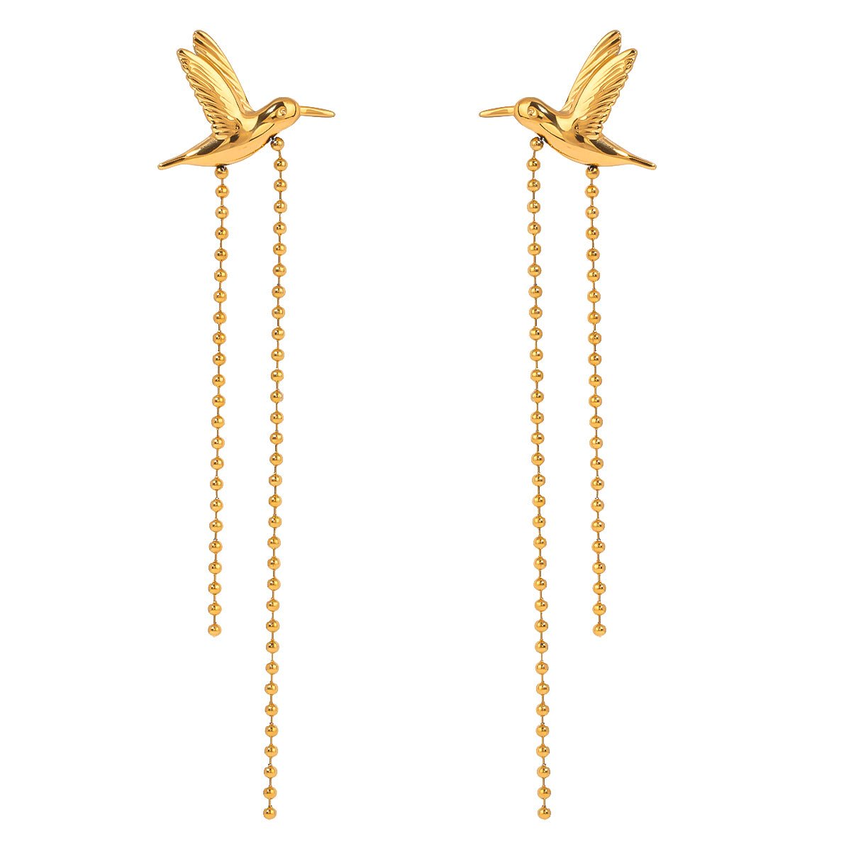 Hummingbird Chain Earrings – Vergoldete Kolibri - Ohrringe mit feinen Ketten - PULXERA