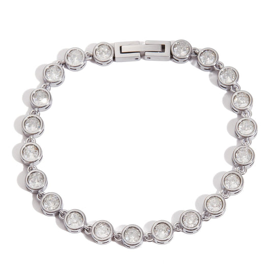 Klassisches „Crystal Round“ Armband – Silber – Zirkonia Rundfassung - PULXERA