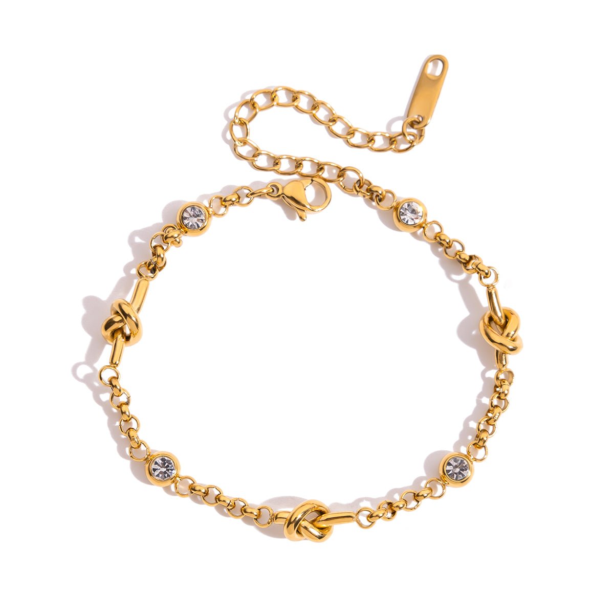 Knoten & Kristall Armband – Goldfarbener Edelstahl - PULXERA