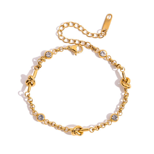 Knoten & Kristall Armband – Goldfarbener Edelstahl - PULXERA