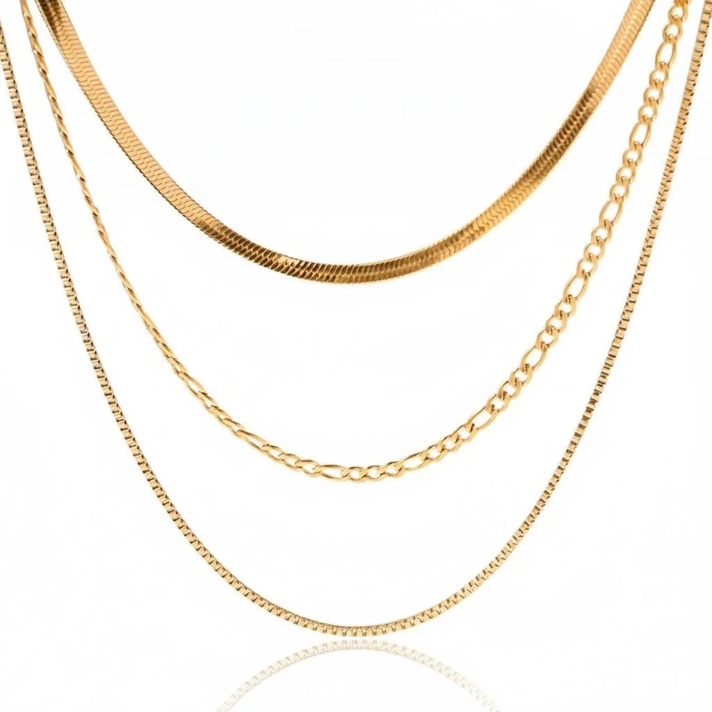 Layered Gold Chain – Dreireihige Halskette aus vergoldetem Edelstahl - PULXERA