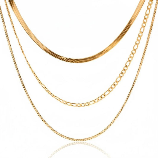 Layered Gold Chain – Dreireihige Halskette aus vergoldetem Edelstahl - PULXERA
