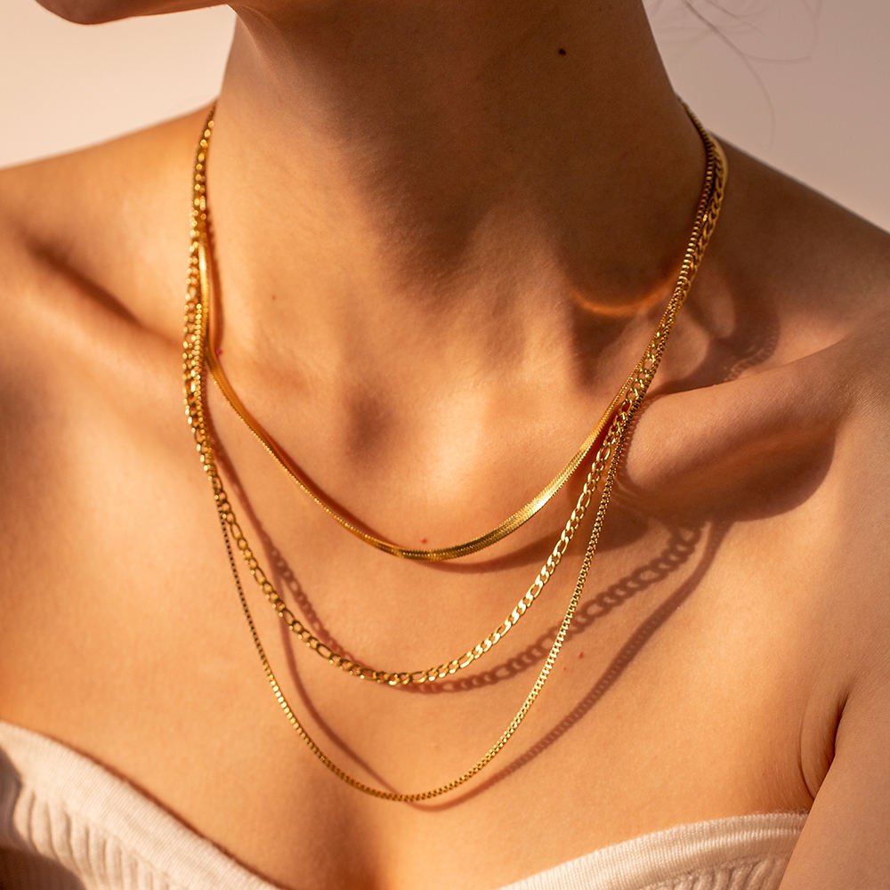 Layered Gold Chain – Dreireihige Halskette aus vergoldetem Edelstahl - PULXERA