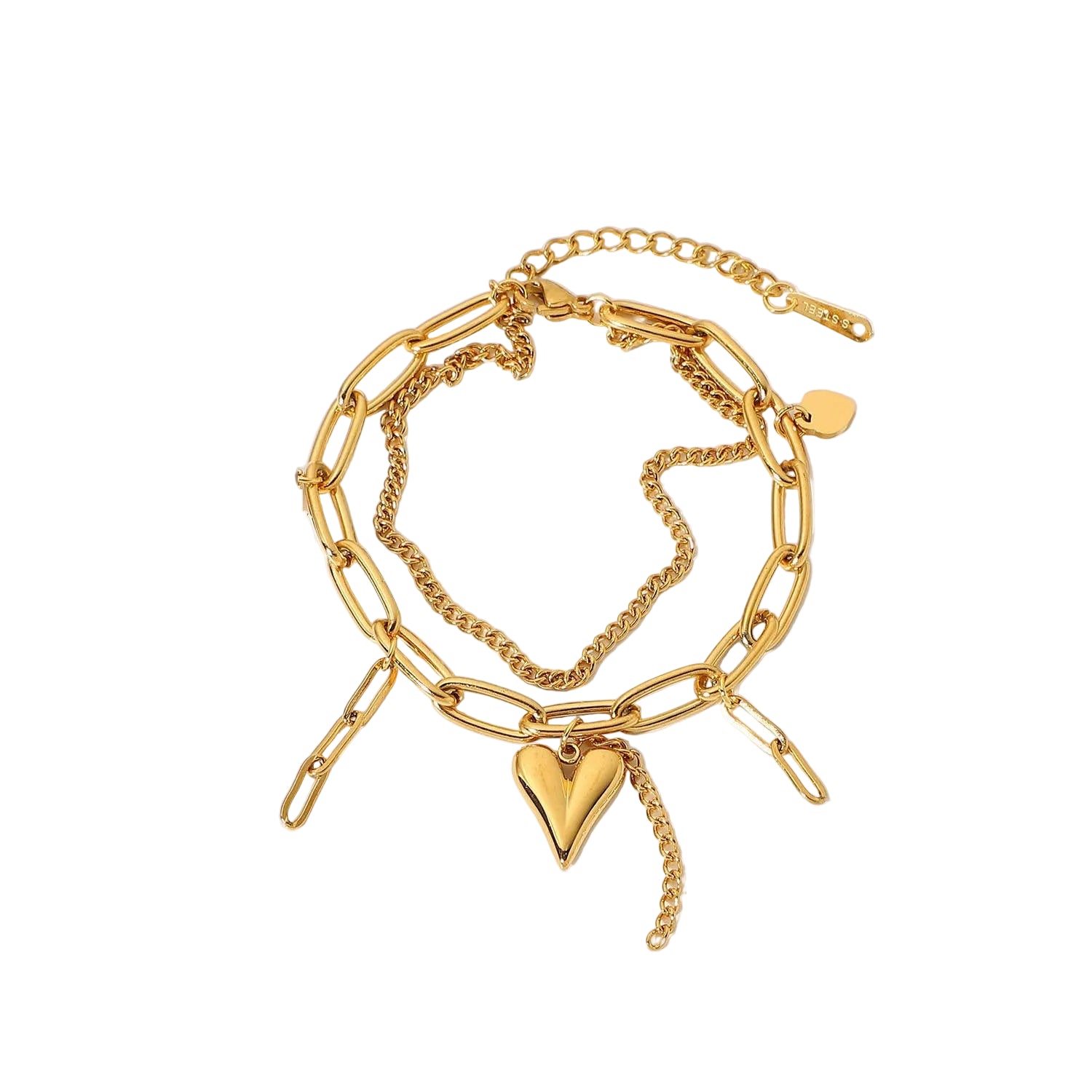 Layered Heart Charm Armband 18K Goldlook Edelstahl wasserfest mehrreihig Herzanhänger – PULXERA