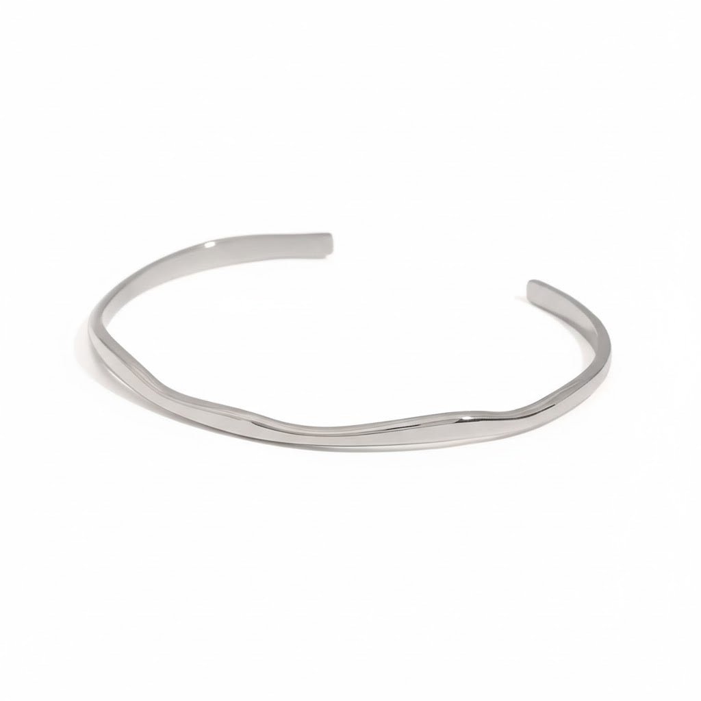 Minimalistischer Wave - Armreif – Edelstahl Silber - PULXERA
