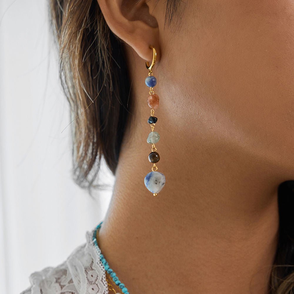 Natural Gemstone Drop Ohrringe – Bunte Heilsteine & Gold - Design - PULXERA